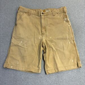 Carhartt Men’s 36 Tan Relaxed Fit Carpenter Work Shorts Paint Distressed